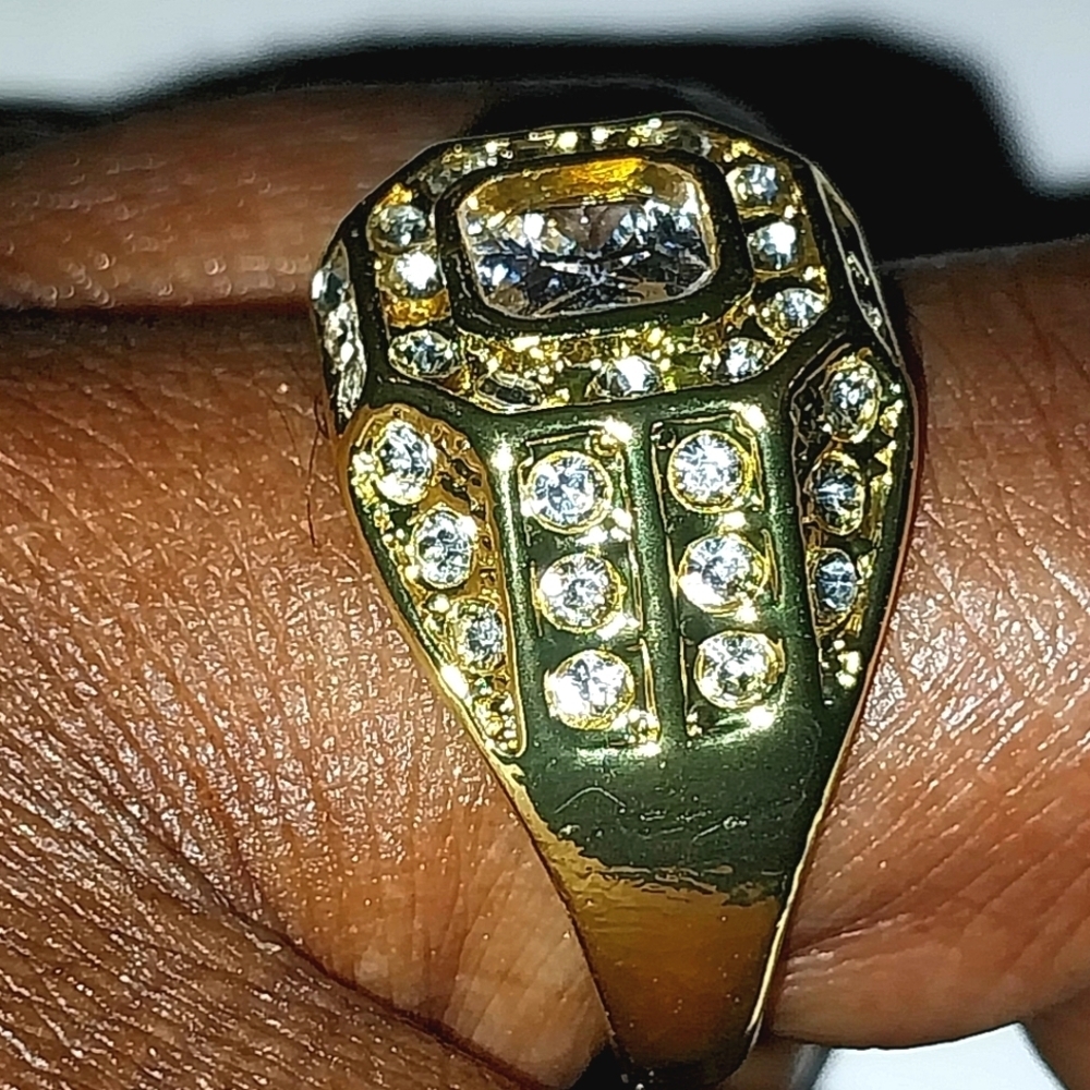Classic Men's Gold and Silver Art Deco Ring with Diamond Accents Sz 11 - Picture 11 of 13